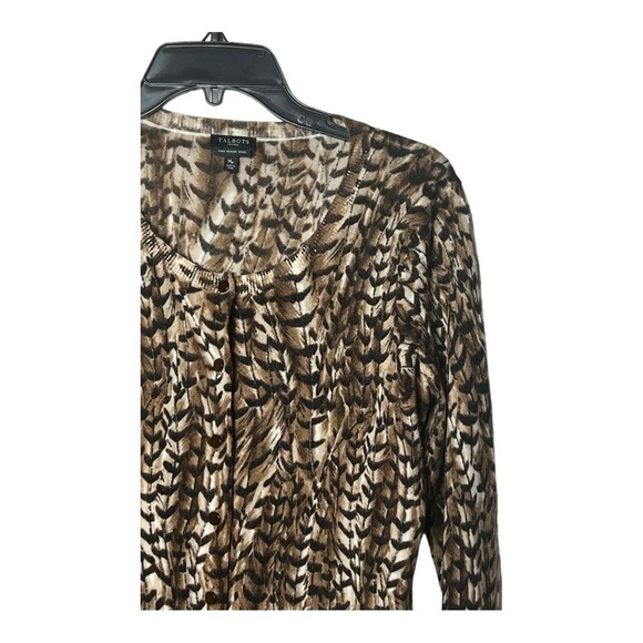 1611. TALBOTS PETITES LONG SLEEVE CARDIGAN PURE MERINO WOOL‎ SIZE MEDIUM BROWN - Picture 2 of 9